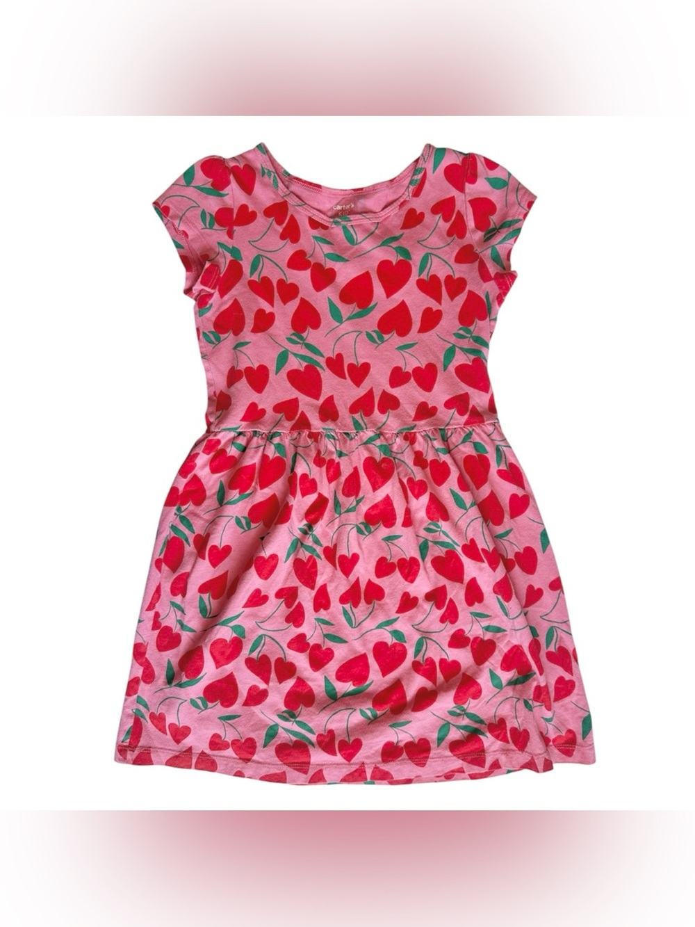Carter's Size 7 girls pink heart cotton casual short sleeve dress
